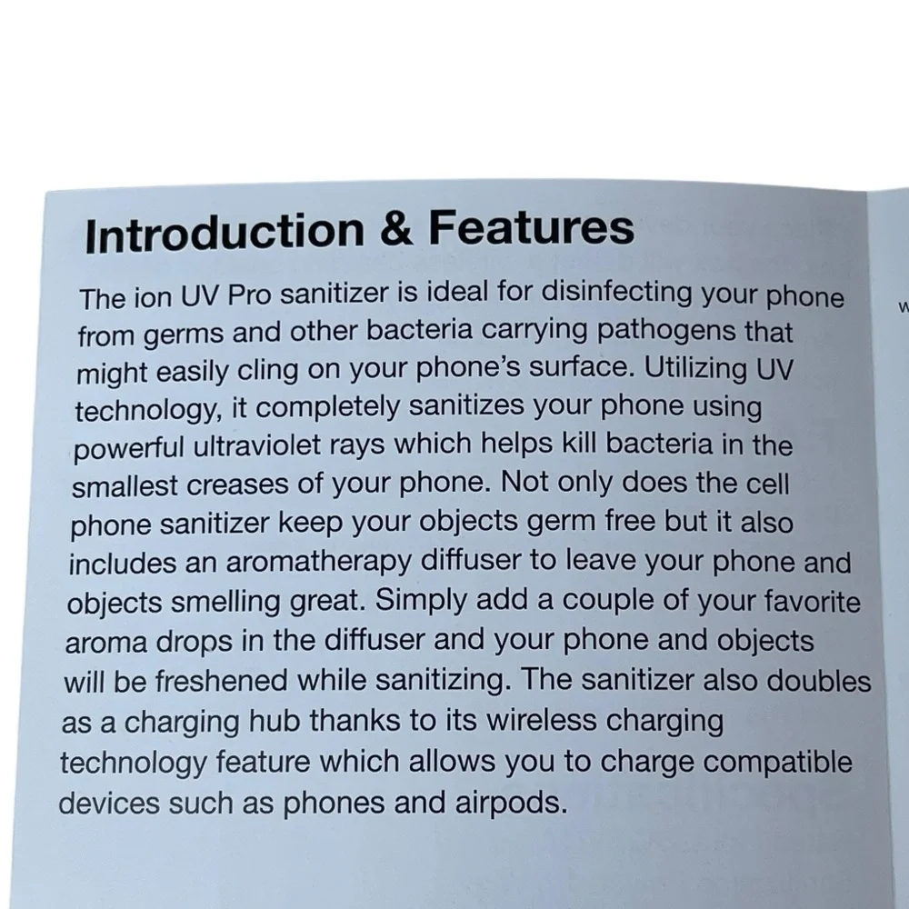 IonUV UV Pro XL Phone Sanitizer Wireless Charger Aromatherapy Kills 99.9% Germs